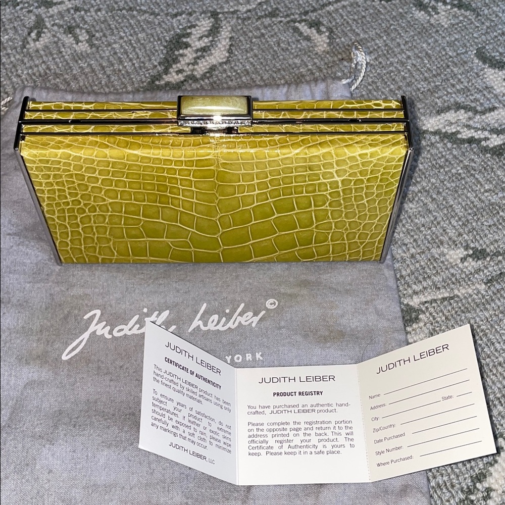 Judith Leiber Lime alligator  Minaudière Clutch